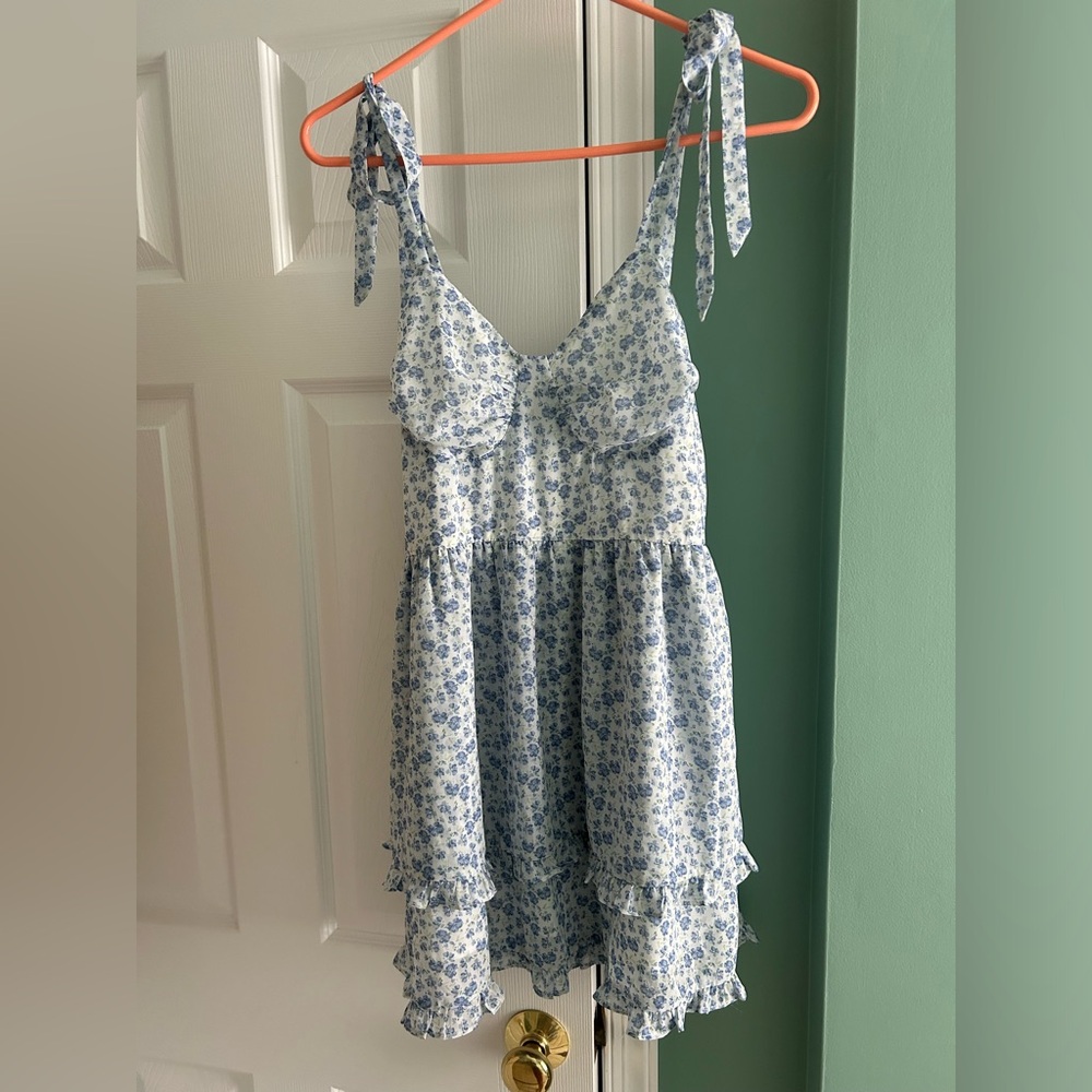 Cider Blue Floral Ruffle Dress